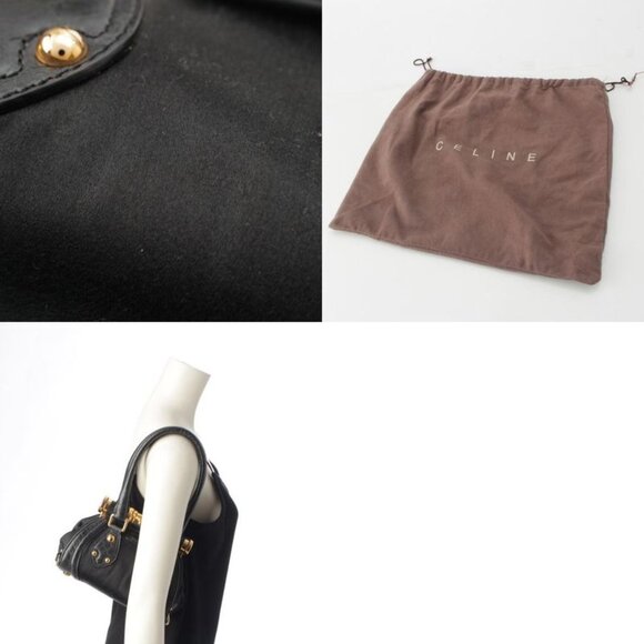 Celine Satin Leather Vintage Triomphe Clasp Croco Shape Press Mini Handbag Black - Picture 10 of 10